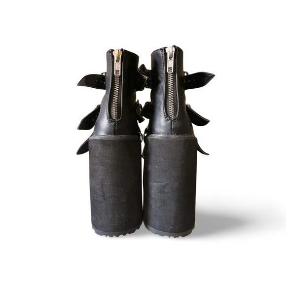 Demonia Black Platform Ankle Boots with Buckles - Picture 4 of 8